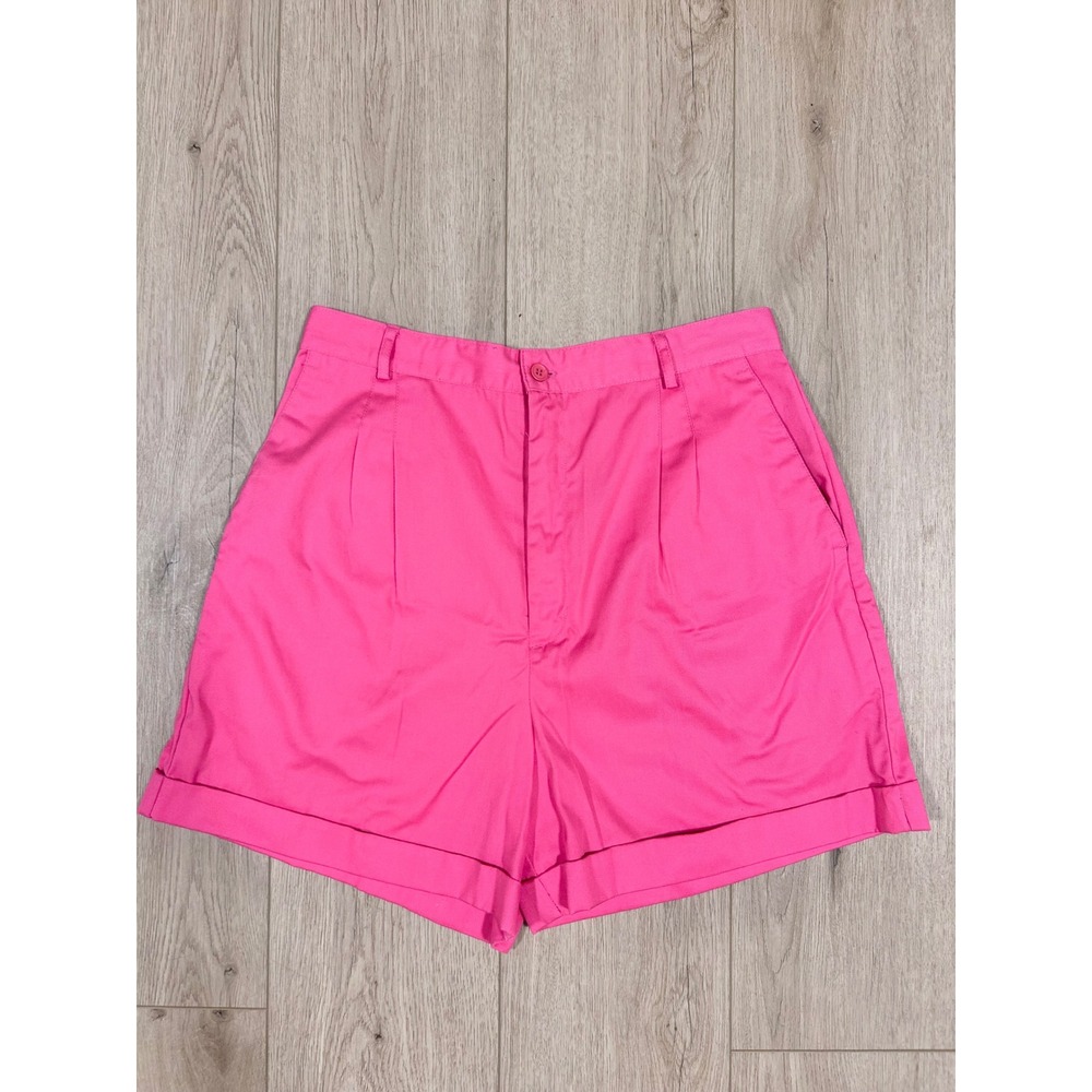 Intentions Womens Hot Pink High Waisted Pleated Cuffed Shorts Size 16 Fuchsia